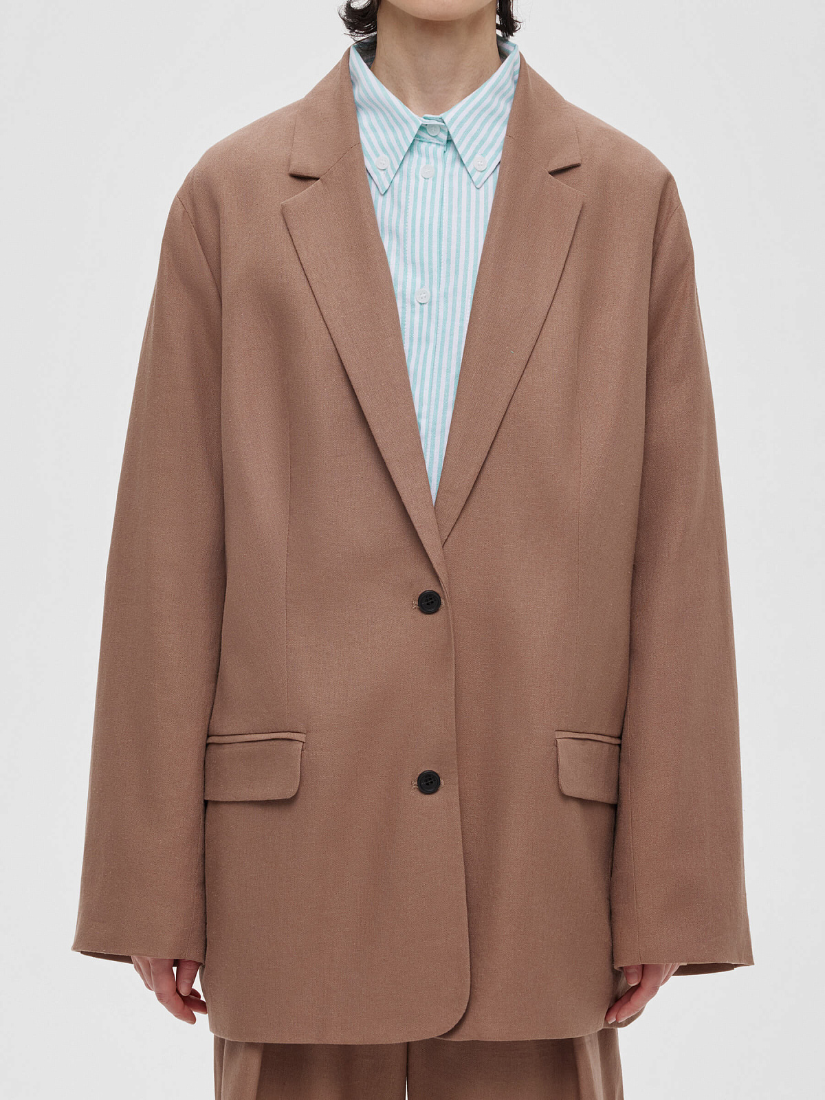 Жакет из льняной ткани 0192, светло-коричневый