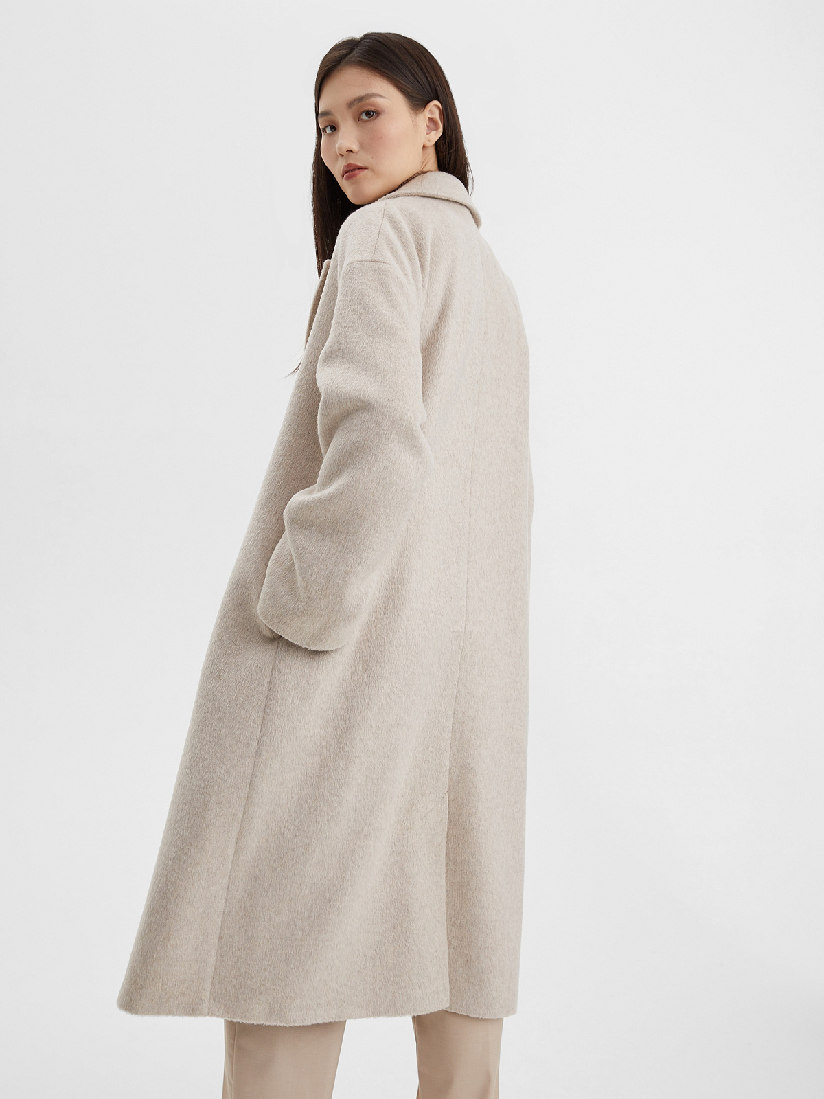 Пальто А-силуэта двубортное удлинённое, бежевый