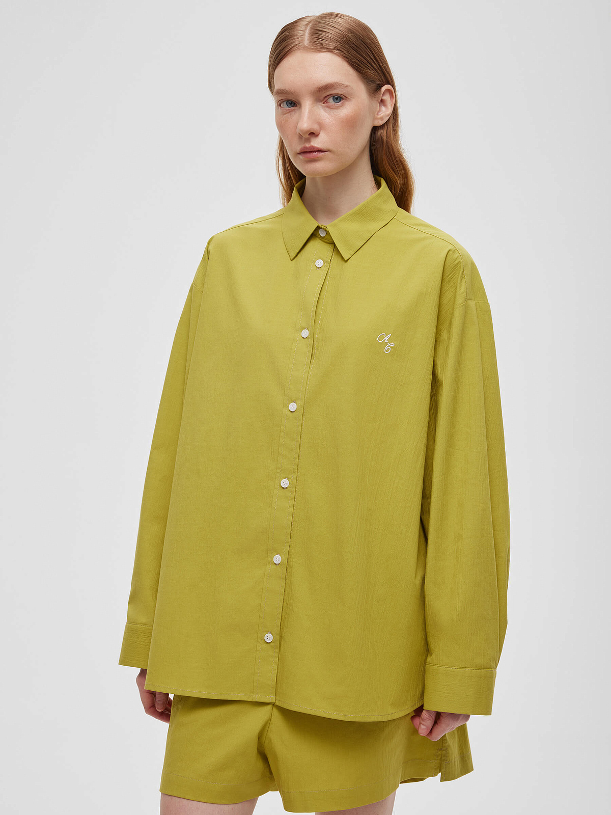 Рубашка свободного кроя из хлопка 0128, оливковый