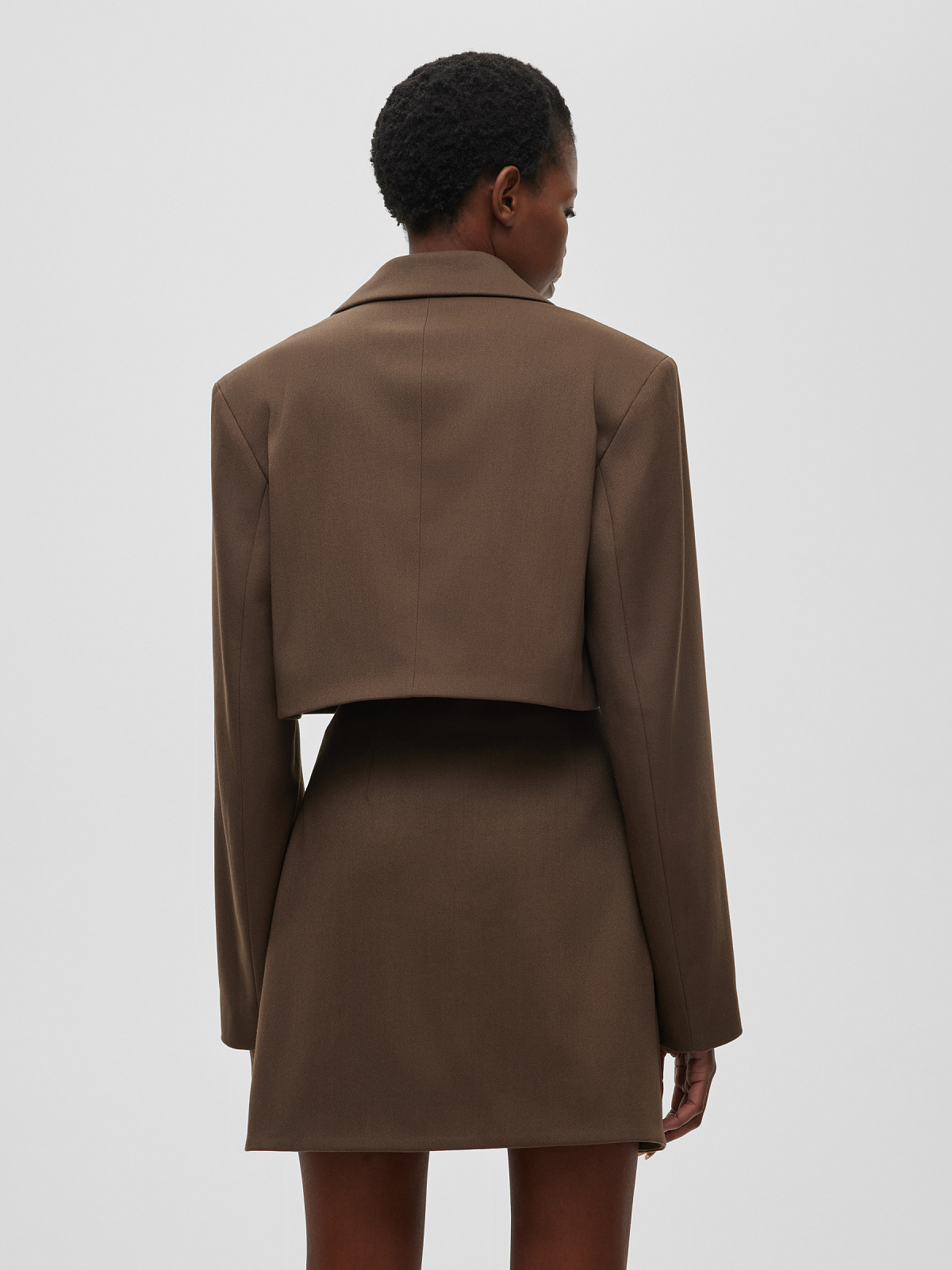 Кроп-жакет укороченный, кофейный