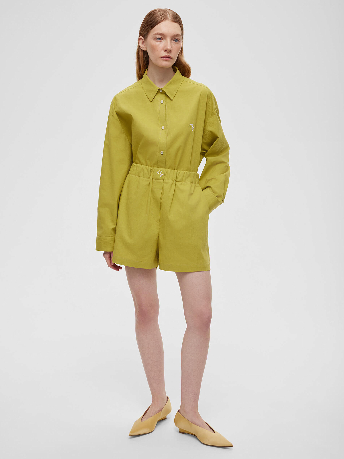 Рубашка свободного кроя из хлопка 0128, оливковый