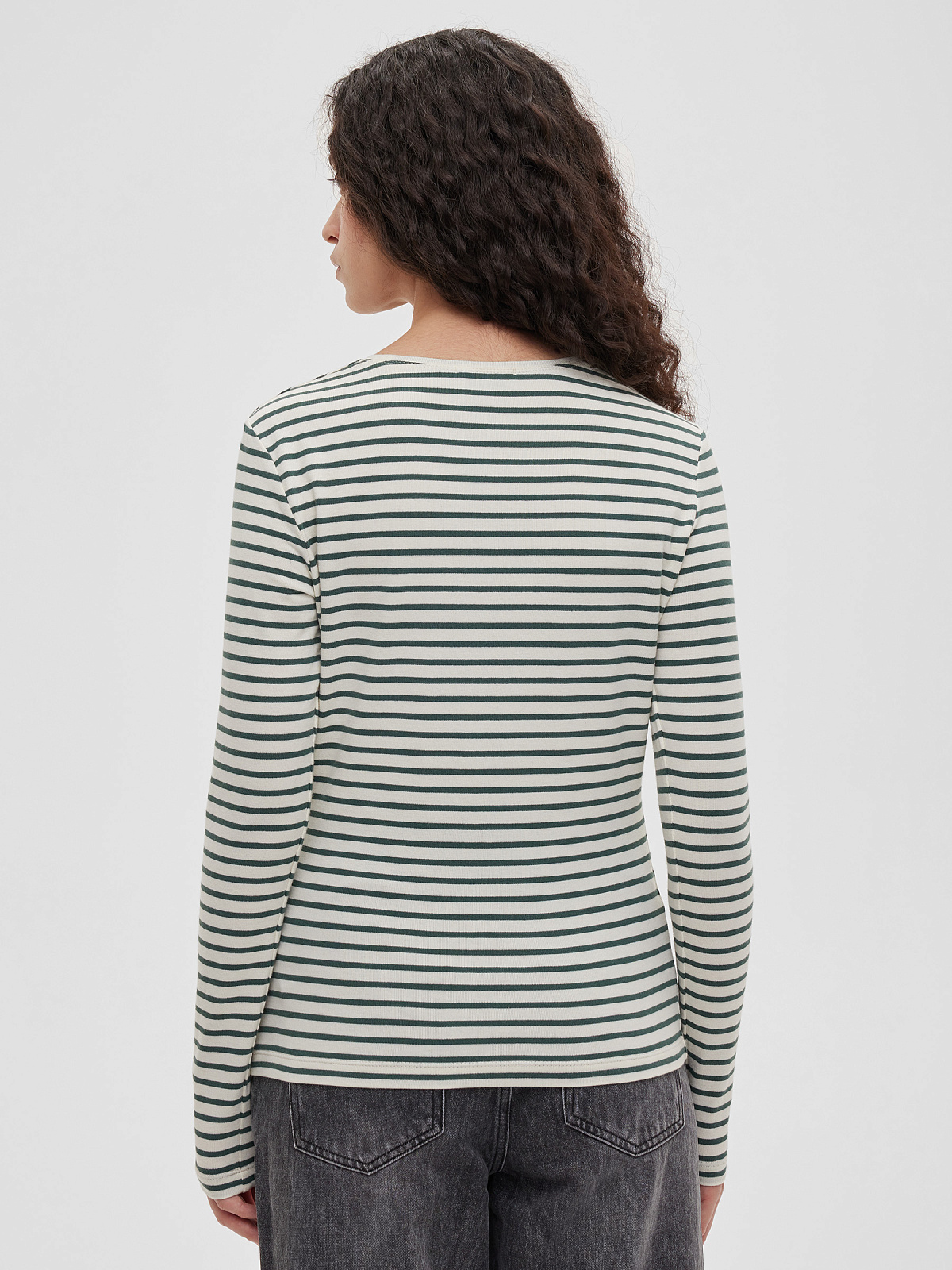 Лонгслив в полоску 0176, молочный-хаки