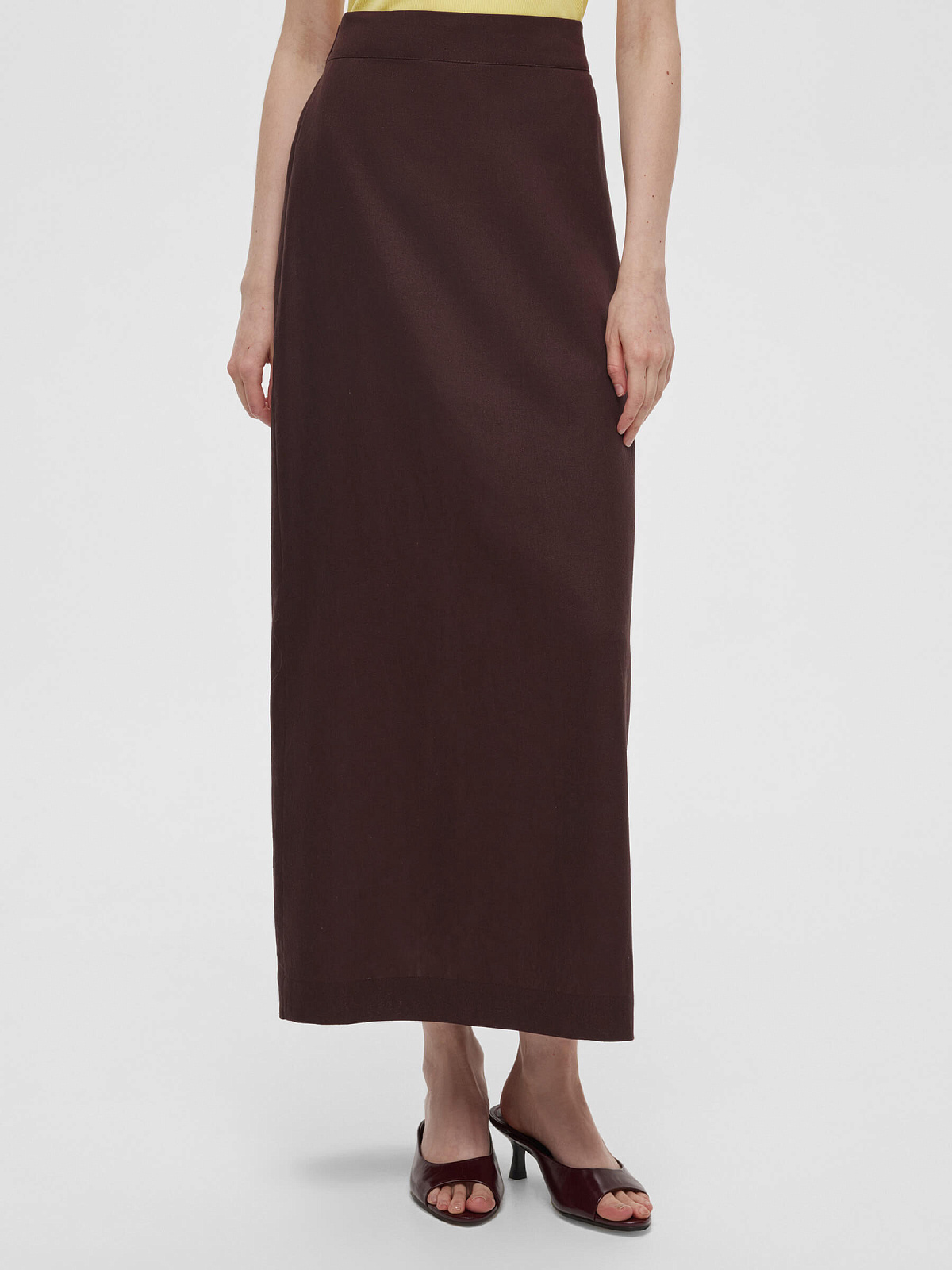 Юбка макси из льна 0189, коричневый