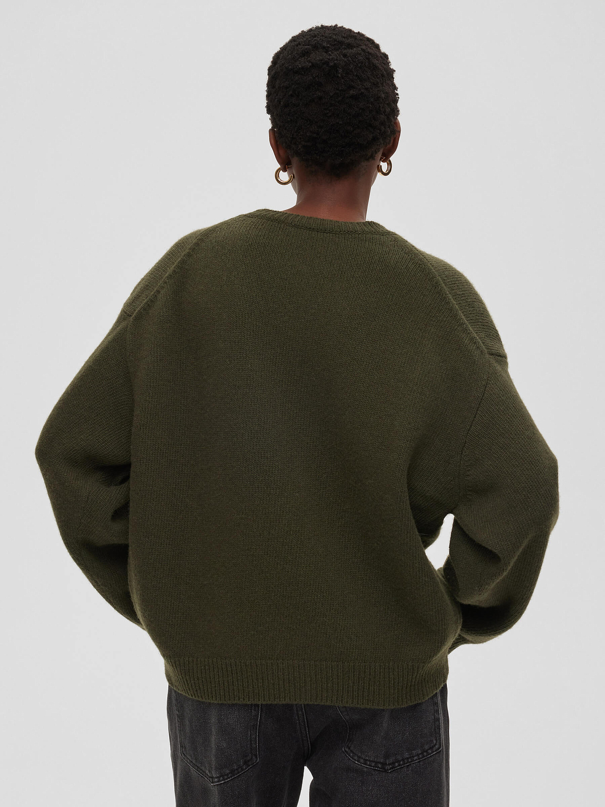 Джемпер свободного кроя с интарсией "А", зелено-молочный