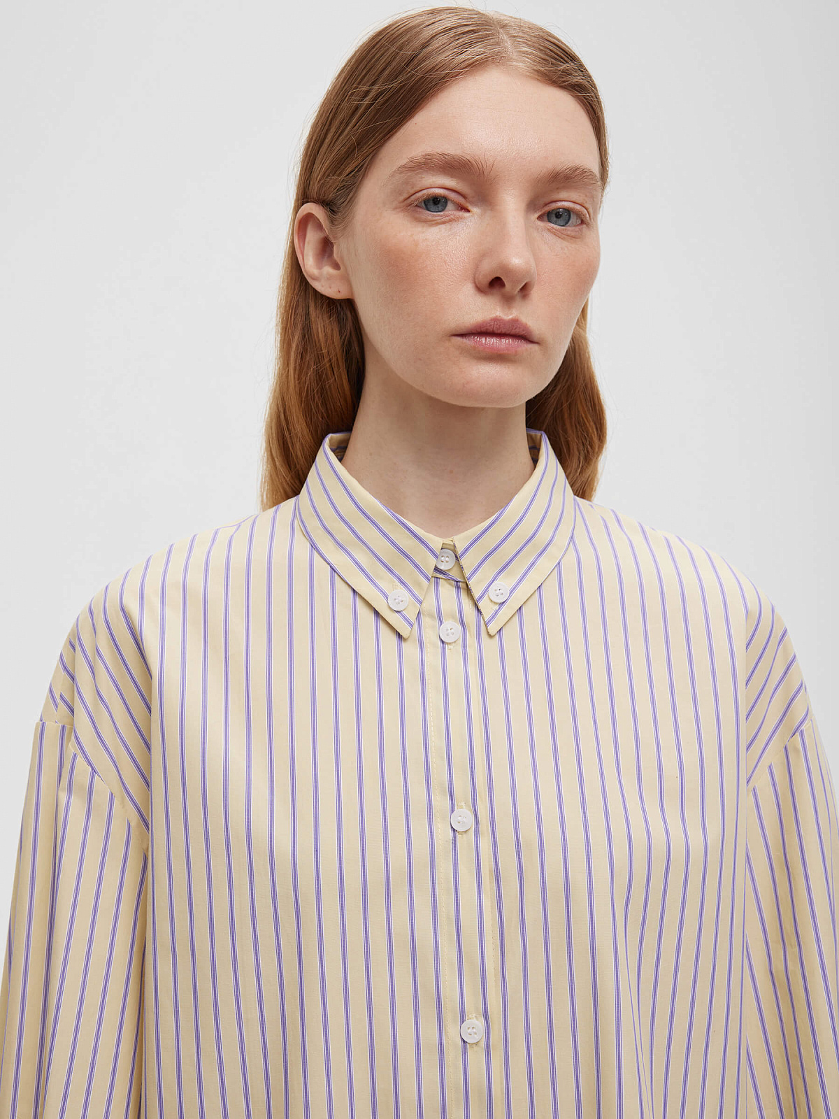Рубашка свободного кроя в полоску 0187, желто-фиолетовый, фото 3