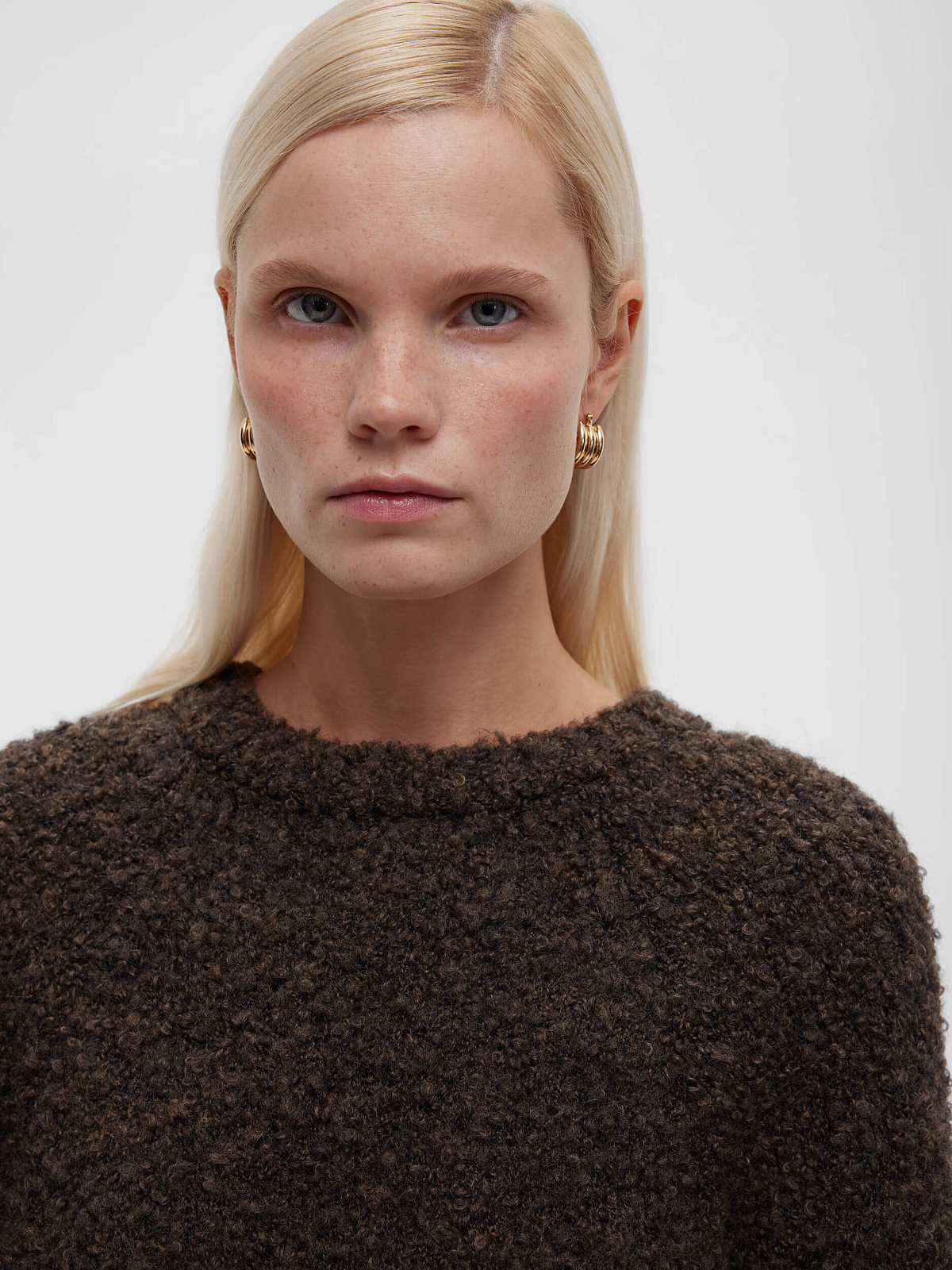 Джемпер удлиненный букле из альпаки и шерсти, коричневый