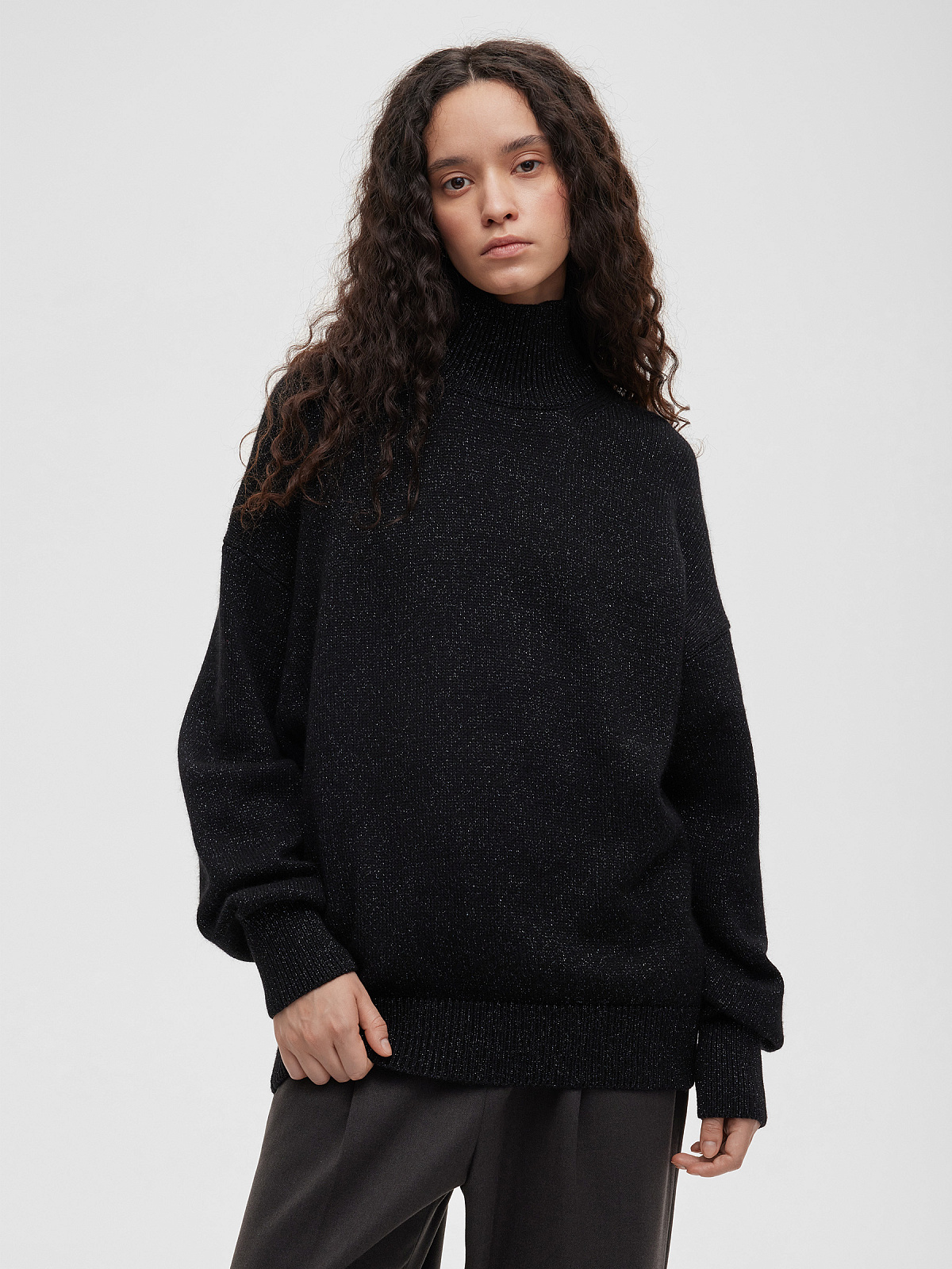 Свитер свободного кроя с ангорой с люрексом, черный