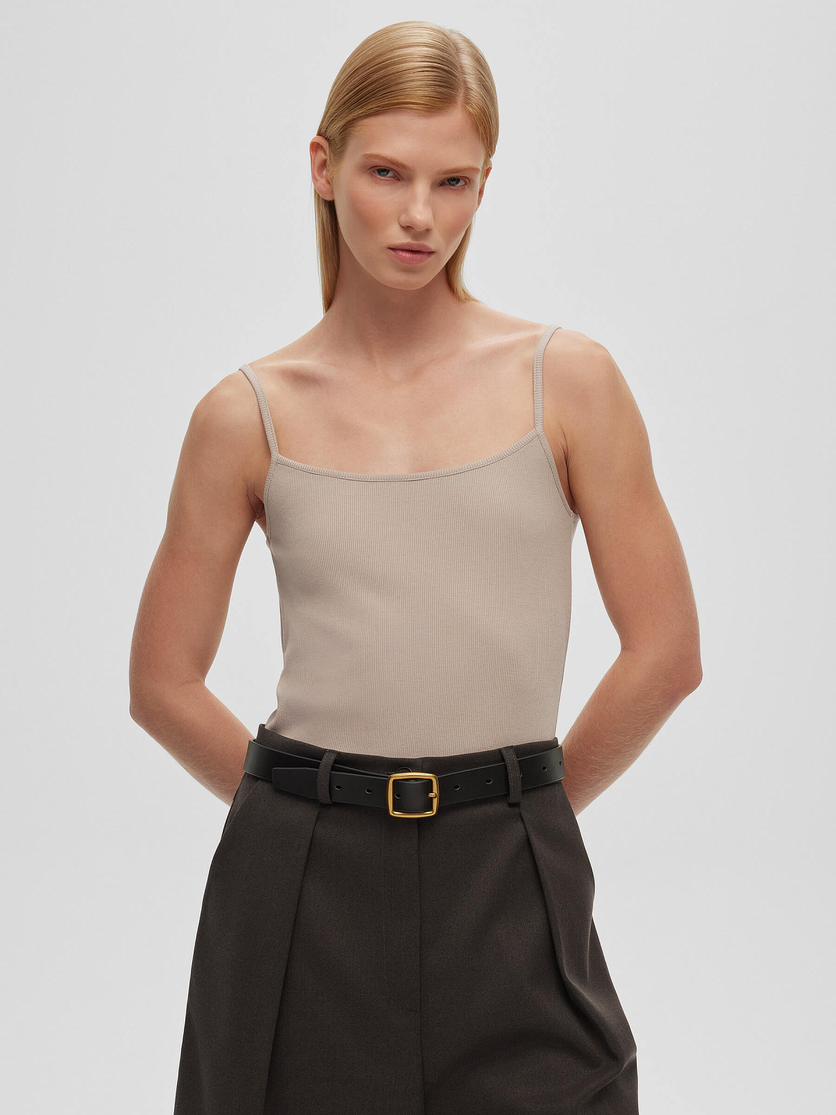 Майка на бретелях 0214, серо-бежевый