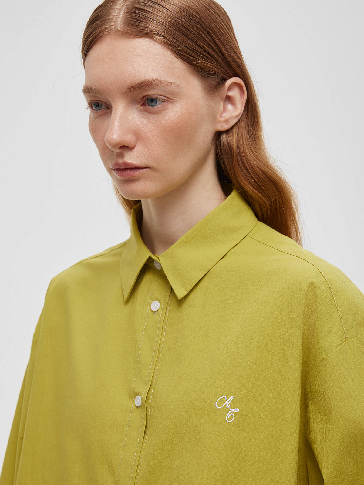 Рубашка свободного кроя из хлопка 0128, оливковый