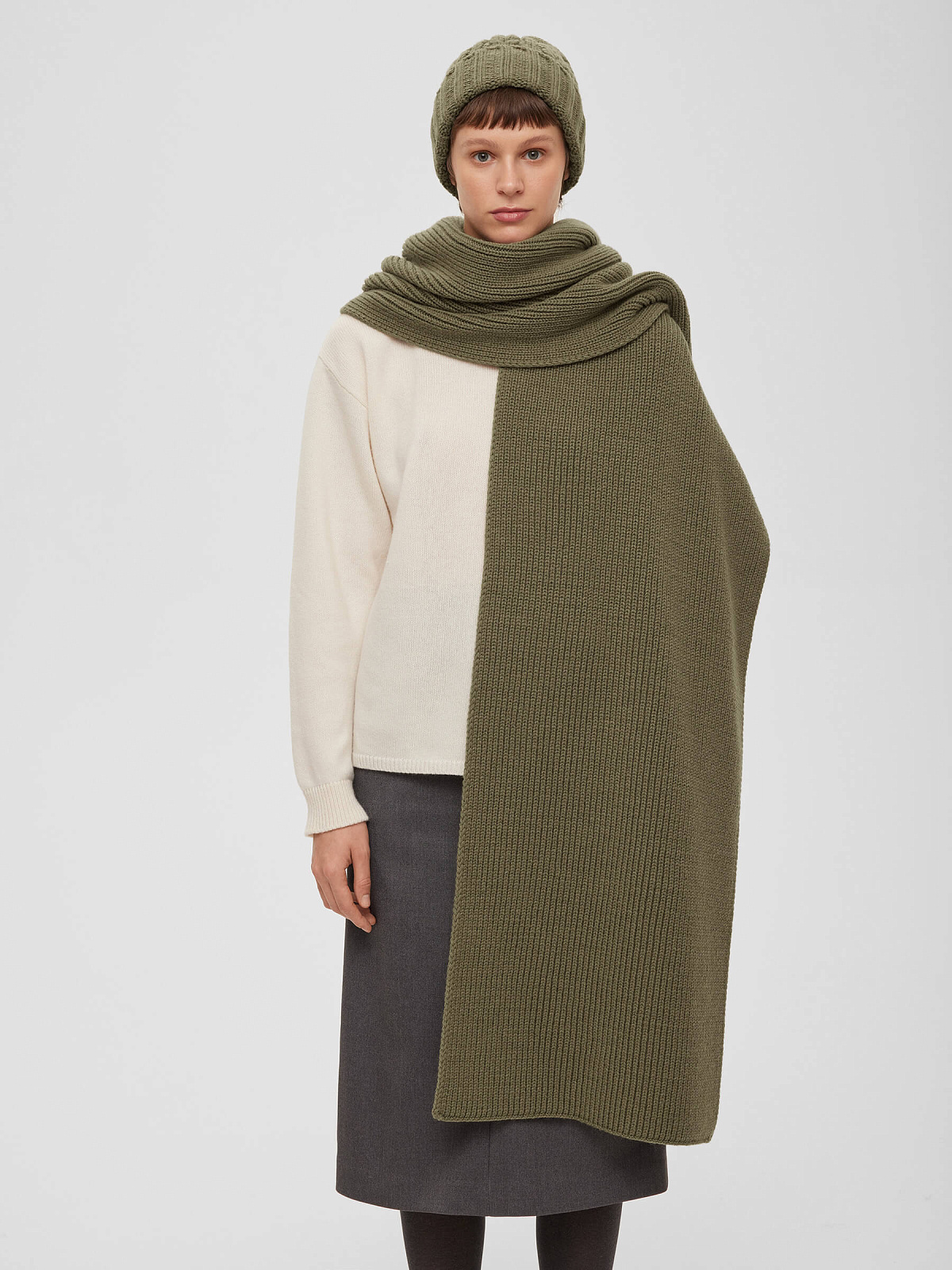 Шарф крупной вязки, светлый хаки