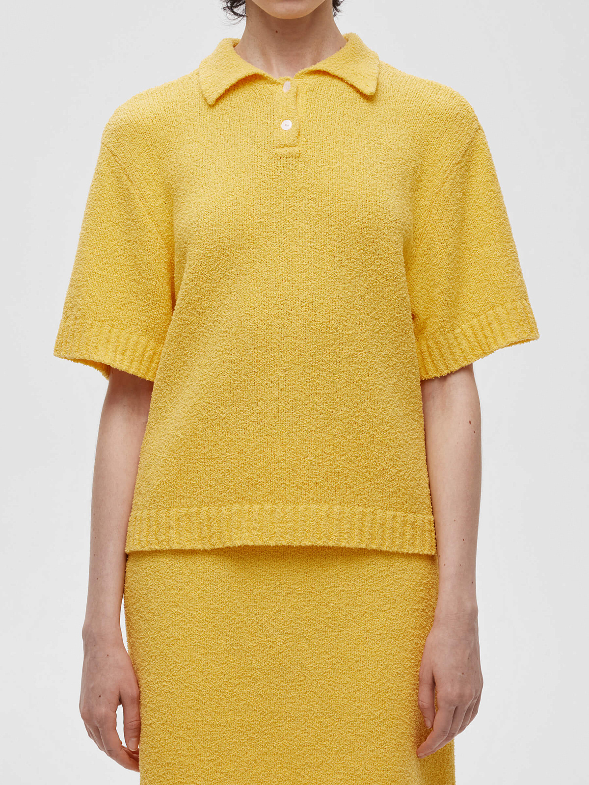 Поло с коротким рукавом из хлопка букле, желтый