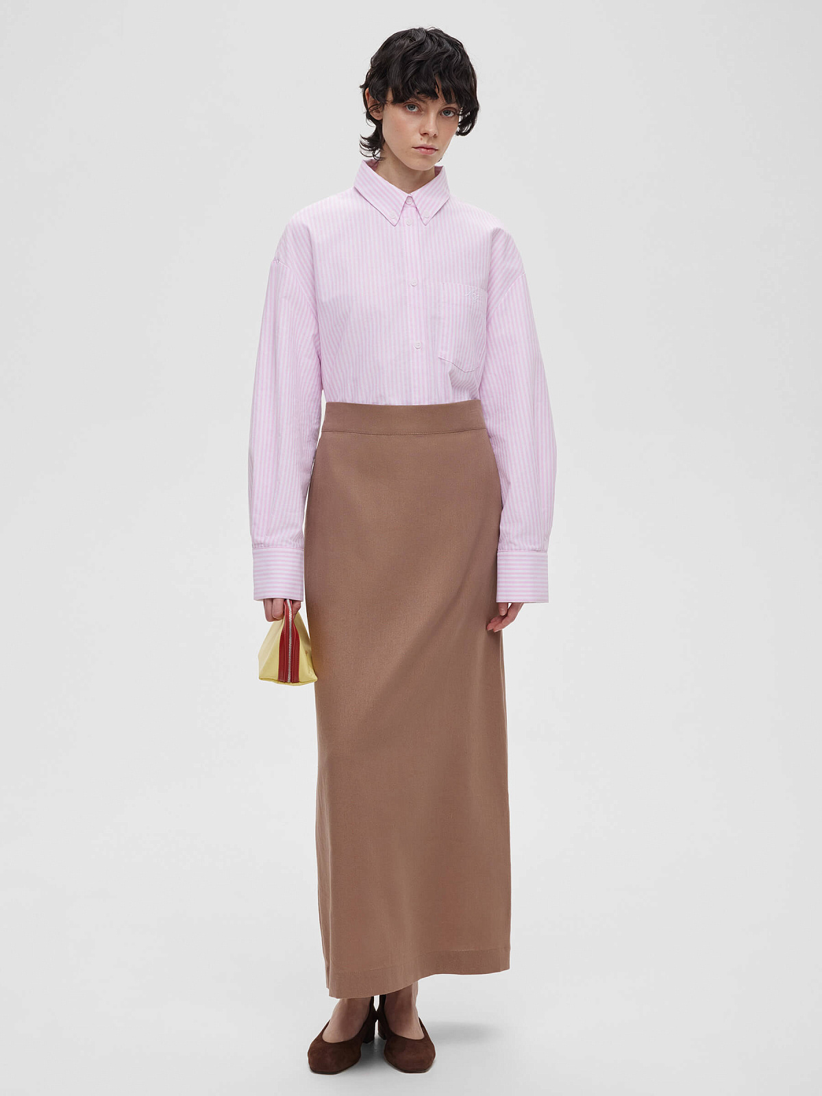 Юбка макси из льна 0189, светло-коричневый