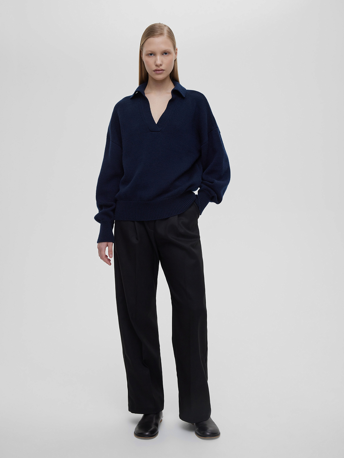 Джемпер-поло свободного кроя, темно-синий