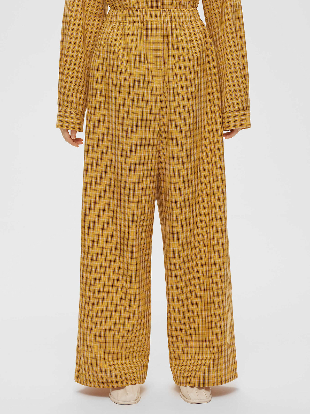Брюки клеш из хлопка в клетку 0182, желтый