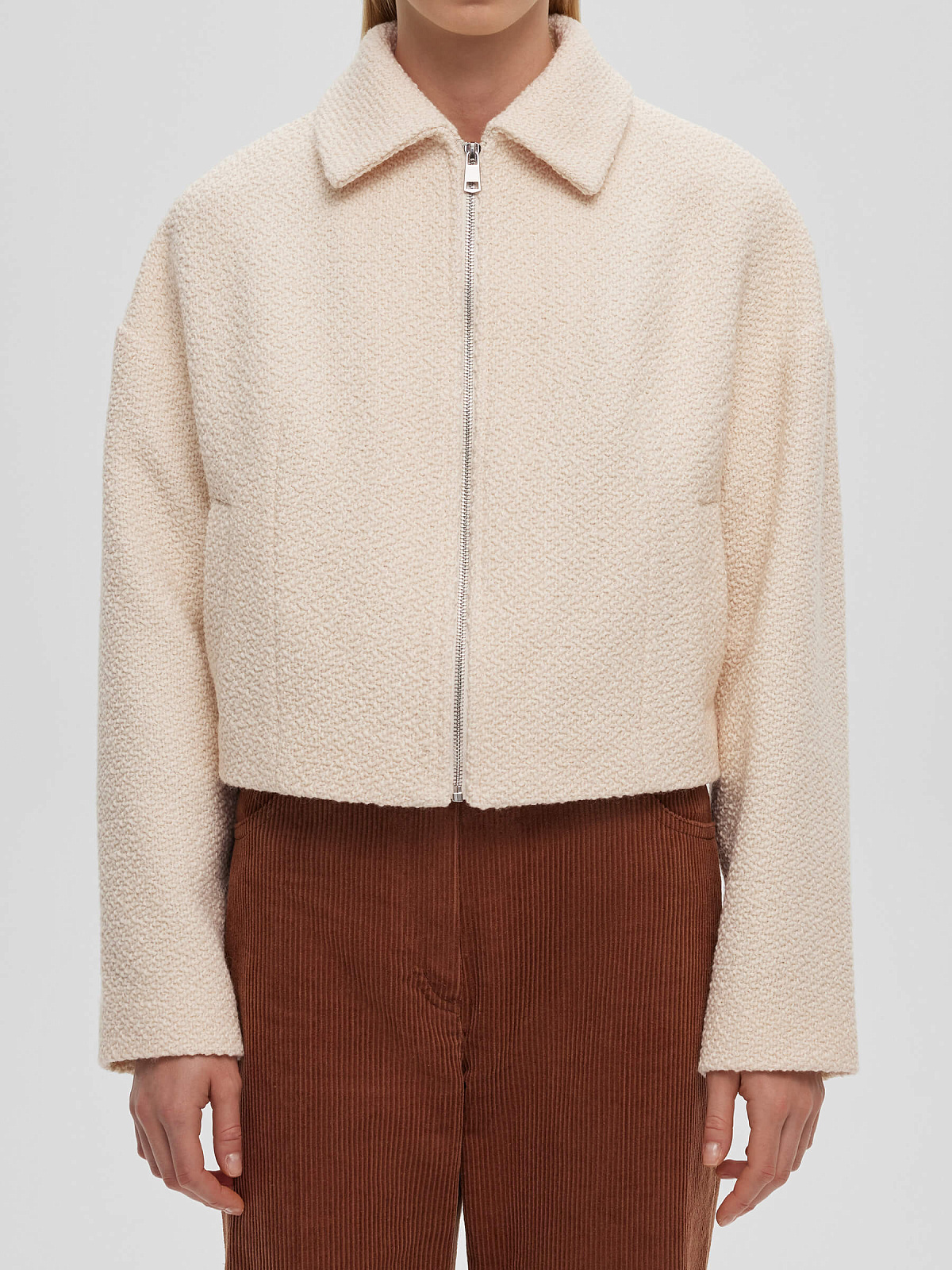 Жакет из шерсти букле 0208, молочный