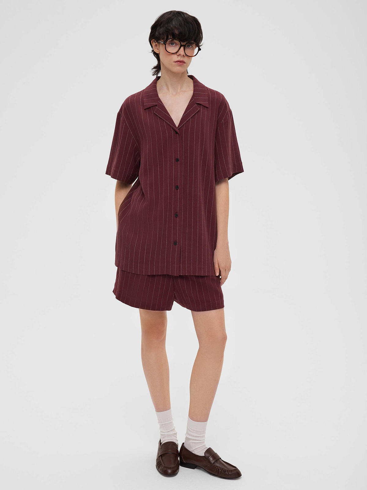 Рубашка свободного кроя с коротким рукавом 0202, бордовый