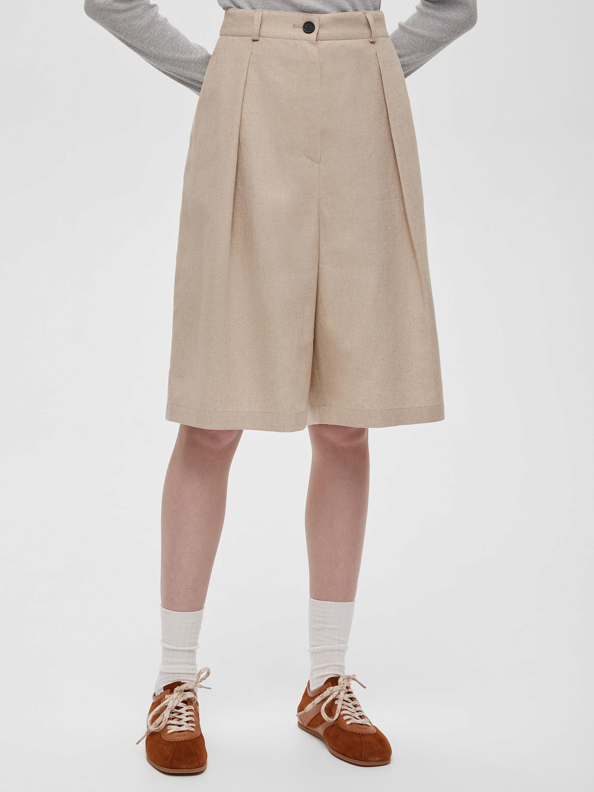 Шорты-бермуды из льна 0196, бежевый