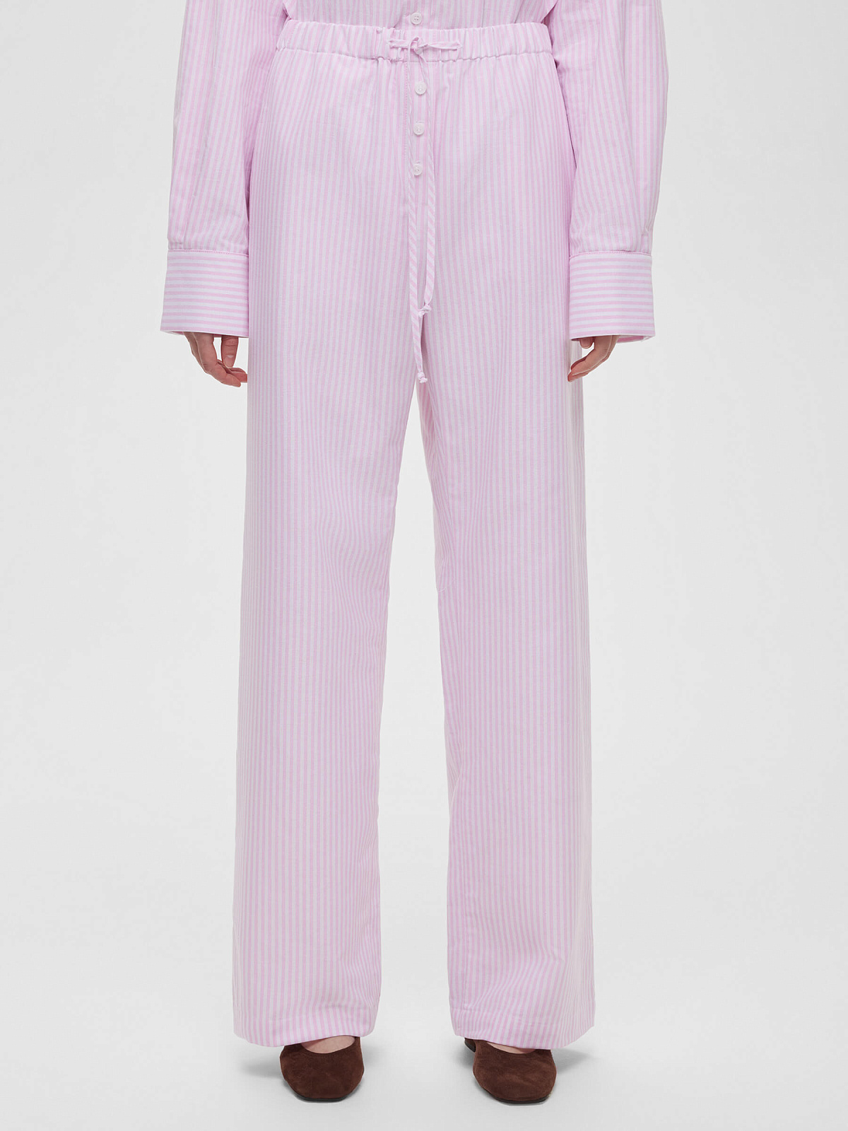 Брюки из хлопка на резинке в полоску 0179, розовый