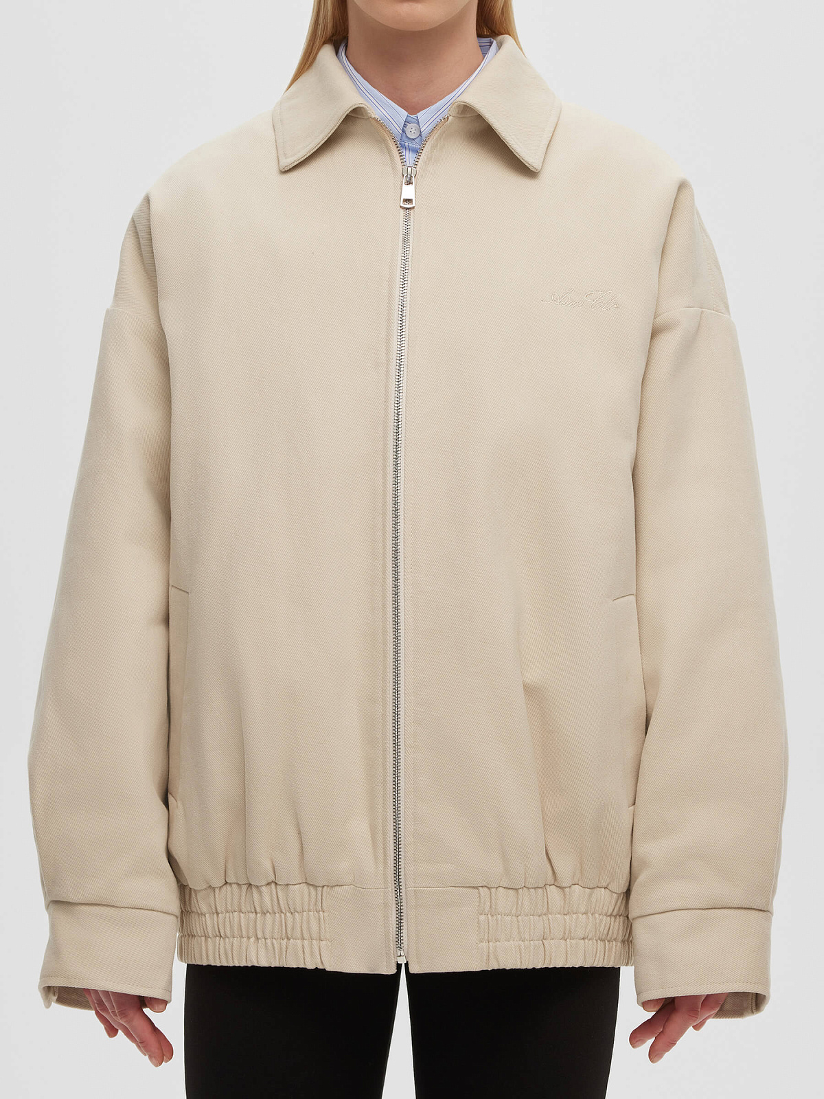 Бомбер утепленный из денима с вышивкой 0207, молочный