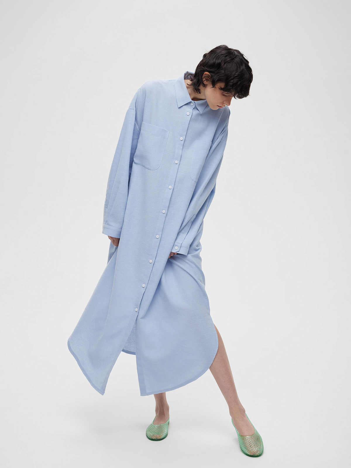 Платье-рубашка свободного кроя 0194, голубой