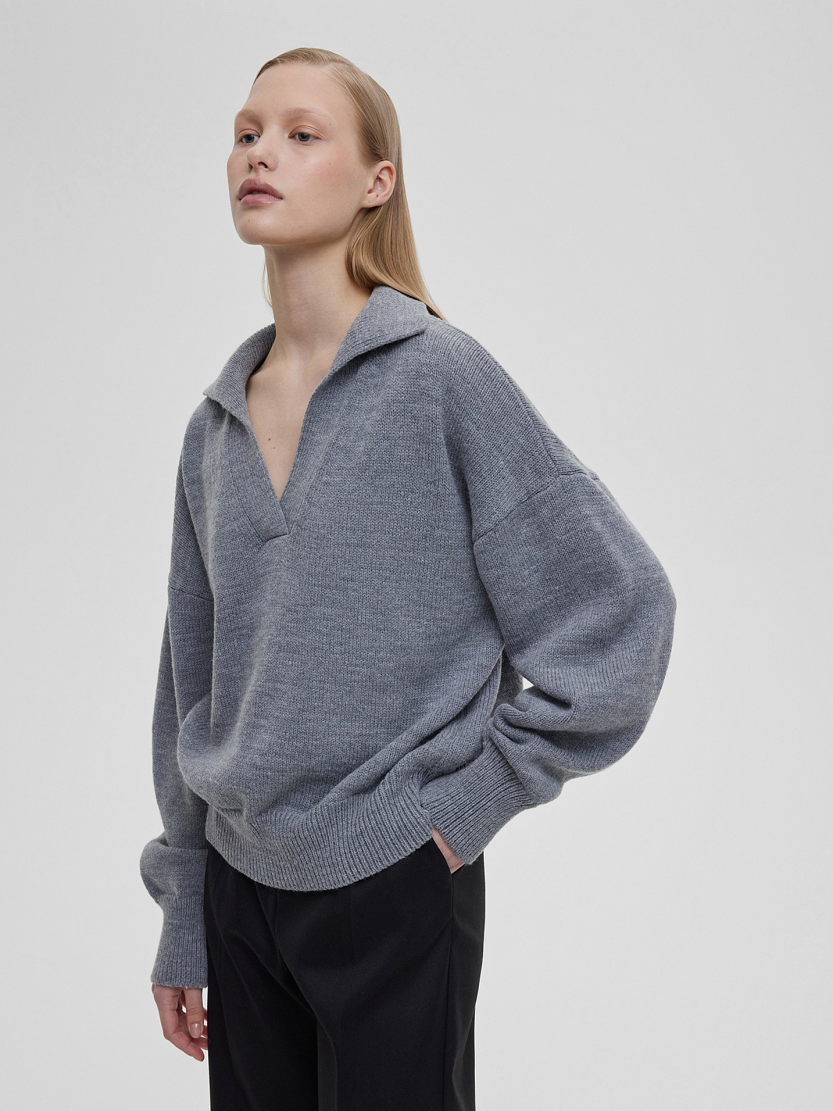 Джемпер-поло свободного кроя, серый