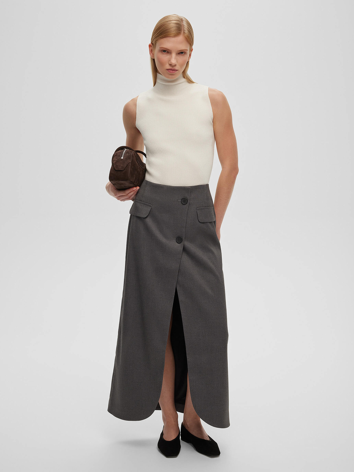 Трикотажный топ с воротником стойка, белый